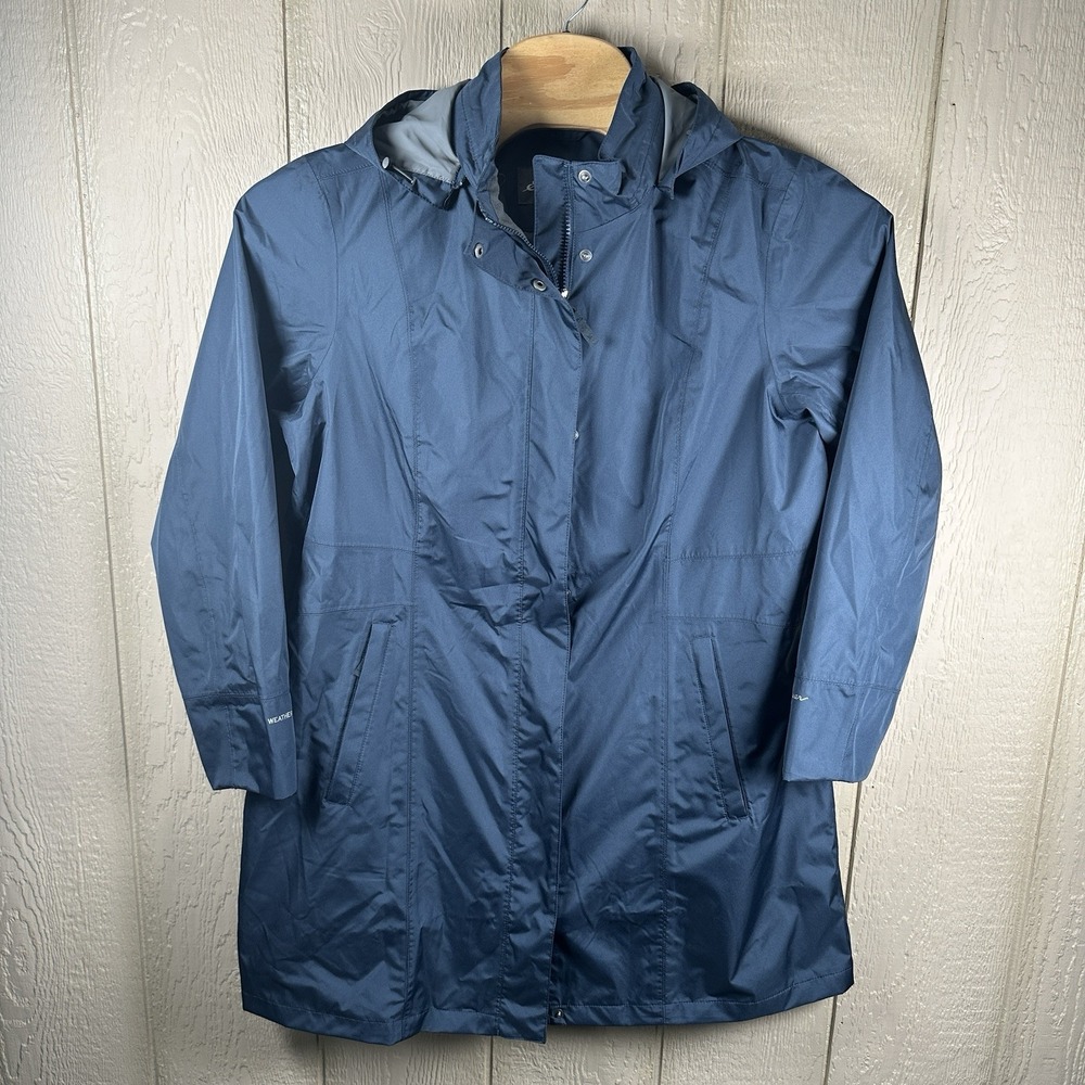 Eddie Bauer Girl on the Go Trench Rain Coat Womens 2XL Blue Waterproof Hooded
